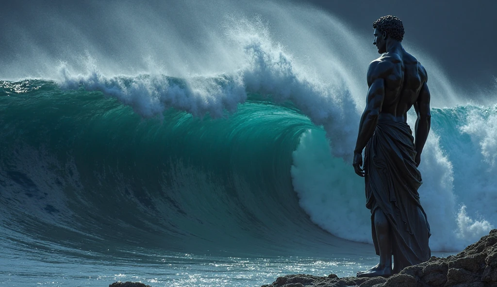 Black man water bending in the caribbean. Creating several water tornadoes