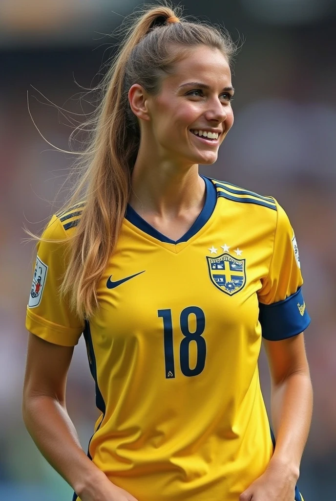 belle blonde avec le maillot de l'équipe de france de football 2024 au stade de france 
