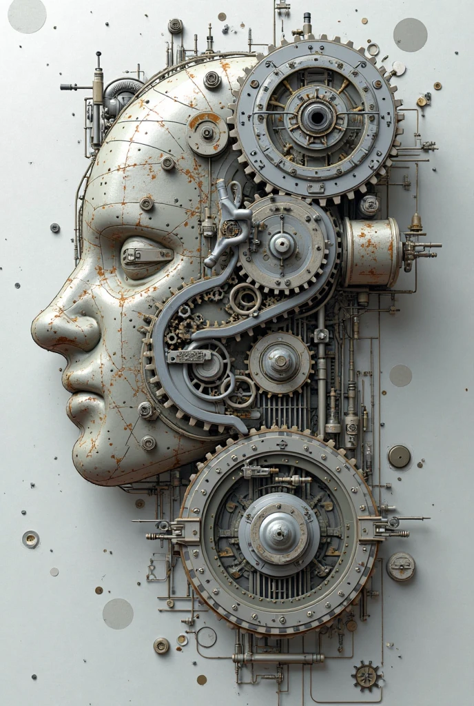 an open human head and inside mechanical gear