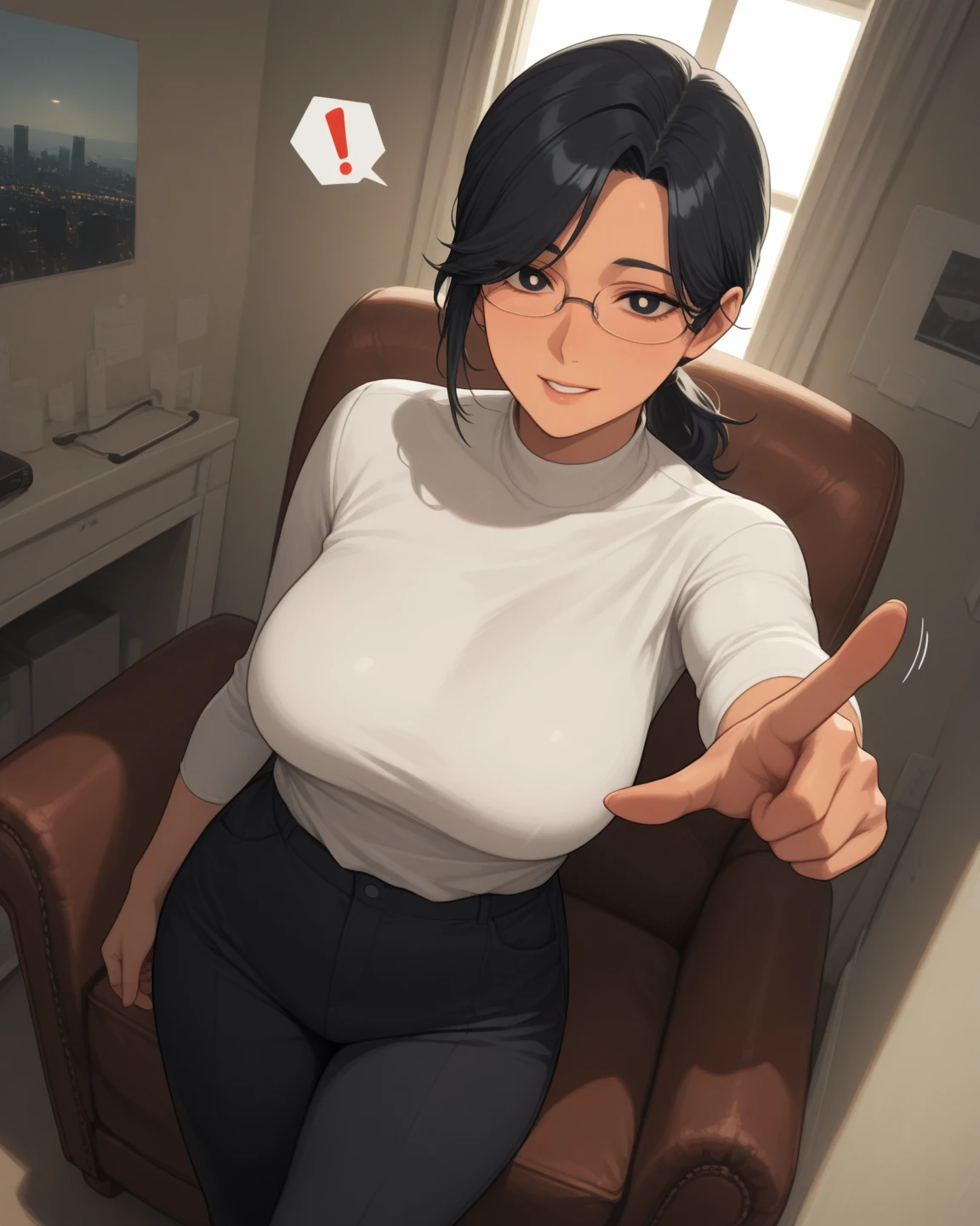 （（super high quality,Ultra-high resolution,4K,8k,super masterpiece,Ultra HD））,Dim bedroom at night, （（A sexy mature woman））,（（popped collar Red shirts,High collar））,（Sleeves folded back to the elbow,（（Tight collar,Black pants））,Big penis,Penis insertion,semen,）,Black hair straight short,Sharp Eyes,Cleavage,Spread your legs,Put your hands on your head,Ecstatic smile,blush,Ahegao,Necklace with a cross,sexy,Sweaty,Drooling,wedding ring,Hold your phone to your ear,