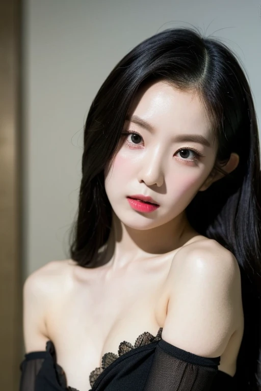 20 year old girl, sexy model, red theme, long hair, high contrast (Natural skin texture, Hyperrealism, Soft Light, sharp), portrait, standing, kpop