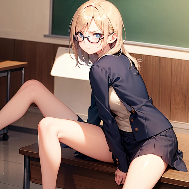 NSFW, (Official art、Best Quality、Unity 8k Wallpapers、32K、masterpiece、ultra-detailliert、super high resolution、realisitic、Photorealsitic:1.2)、(natural soft light:1.2)、Fireglow effect、film grains、Best Shadows、side lights、sideshot、(Ultra-detailed and complex 3D rendering)、Detailed beautiful face and eyes、Sharp pupils、Realistic pupiliddlebreasts、Smile、sitting on desk, on desk, Sit on a desk, Sitting on a desk,bent at the knees、Opening legs、open one's legs、A sexy、Ultra-slim thong bikini swimsuit, In the office, glasses, embarrassed from, cleavage of the breast、A sexy、