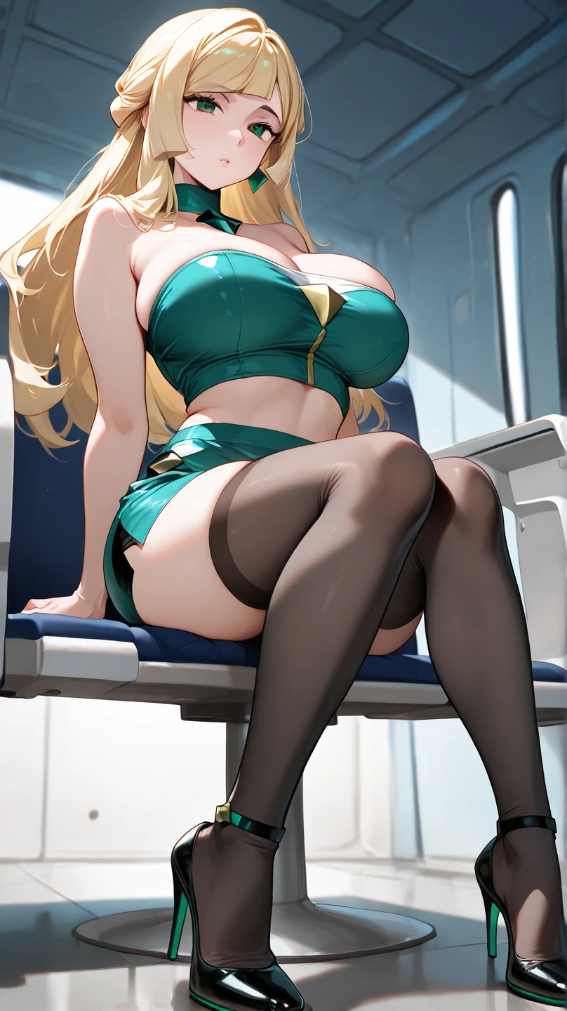 (Slutty blonde gal in a naughty  uniform:1.5)、Buzz cut hairstyle with perm、(lewd grin:1.25),beautiful breasts、(Undercut hairstyle with a slight perm:1.15),(knee socks:1.5),Sexual harassment while sitting on an airplane seat:1.5)