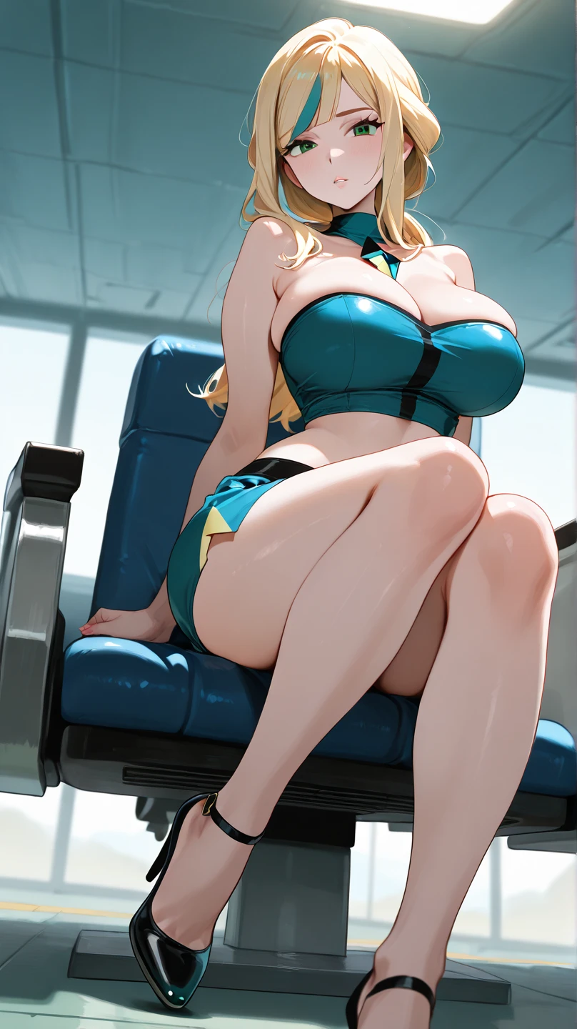 Nami long hair, large breast, bikini, heels full body, office
