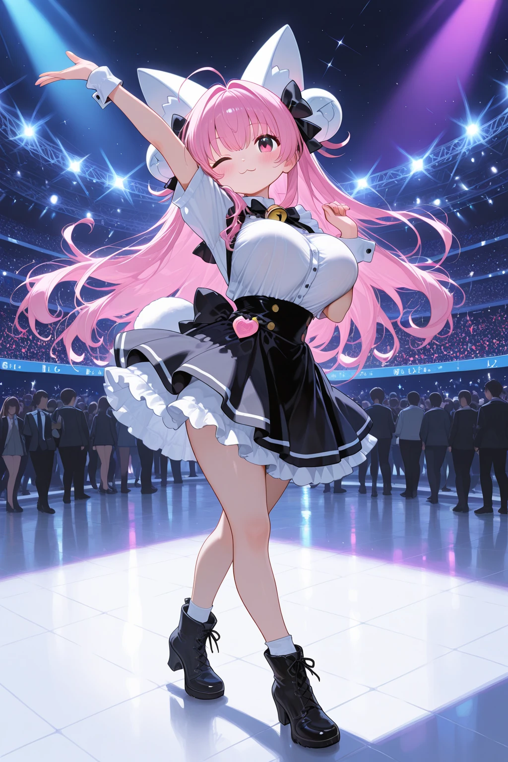 highest quality, High range, Kindergarteners, (((blush))), Blue Top Hat, Pearl ball, revealing clothes,very shy,blush,Panty shot,Black underwear,watching the audience