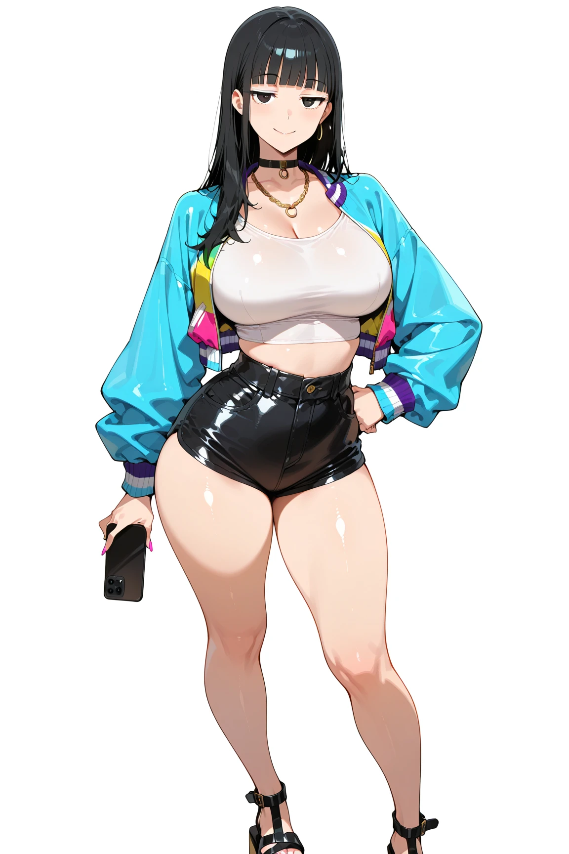 Sexy busty woman wearing (big diaper) magical, colorful, detailed, surprised, happpy, huge inflated breasts, wide hips, seductive, ((mommydom)), bokeh, (latex), cleavage, fishnets, goth, ahego, beautiful eyes