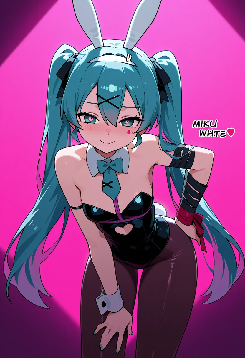 masterpiece, best quality, ultra-detailed, (perfect face, detailed face), 1girl, solo, volumetric lighting,(alice_(queen's_gate)),flat chest,red eyes,thighhighs,twintails,long hair,hair ornament,blue hair,(tanned skin),huge ass,smile,(spread legs wide:1),(arms behind head:1), Squatting,blushing,full body view,oiled skin, shiny skin,ultra glossy skin, strip_club_venue, moody background, dark background, spotlights on ceiling, on stage,