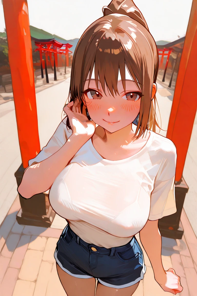 (8K、top-quality、masterpiece:1.2)、(realisitic、ultra-detailliert、超A high resolution,,beautifull detailed face,perfect body,((nighttime)),perfect lighting,Constriction、Beautiful detailed skin、Skin Texture,1giri, very short hair,hair pin,track and field athlete with overall,in convenience store,drink water, scornful,follow me, nfsw, exposed breast, showing nipple, naked, sexy, lewd body, beautiful breast, perfect breast, ulta focus on breast, nude, naked, sweating, horny