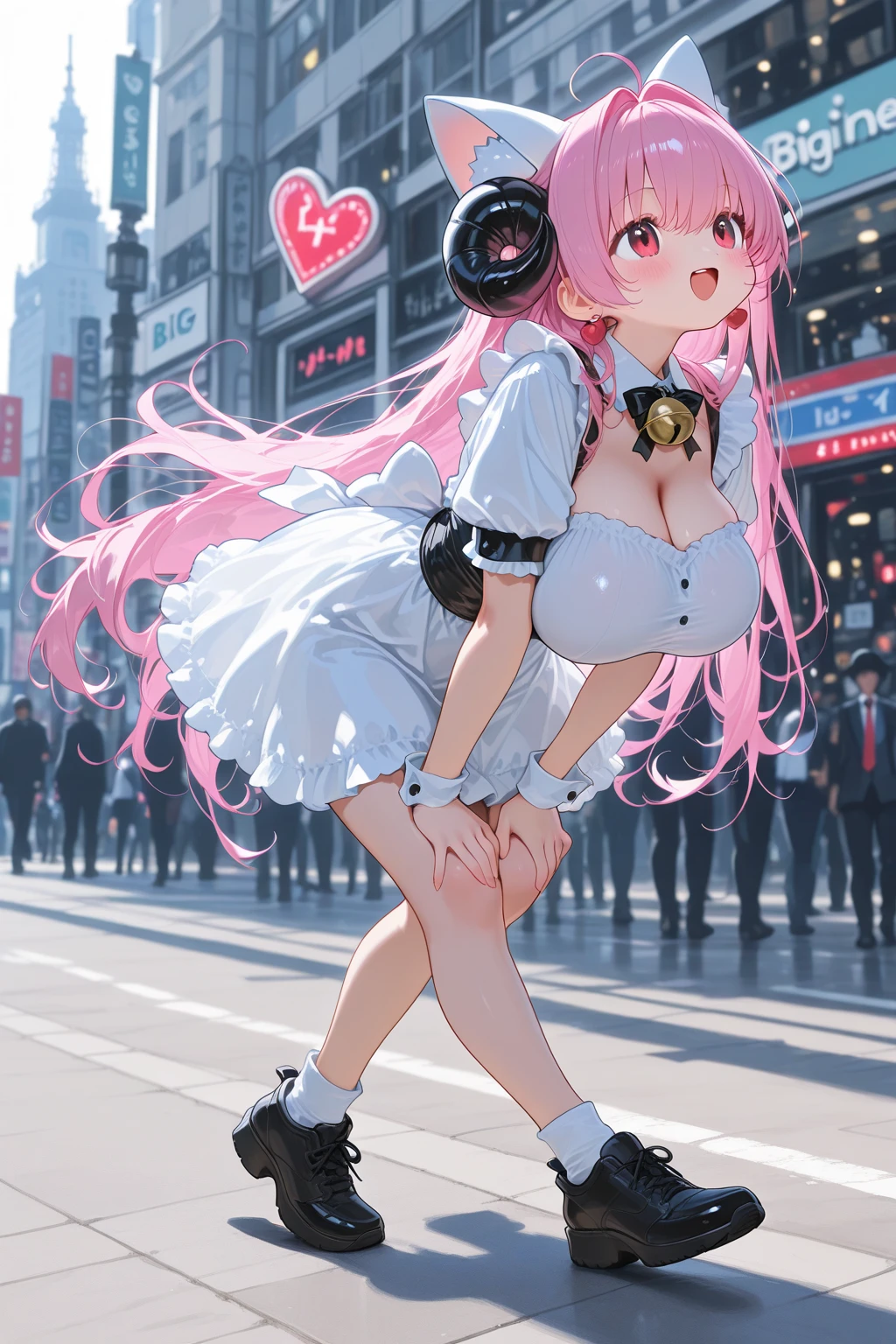 Distributing flyers in front of the station,A bunny girl with very big breasts,The city is bustling,