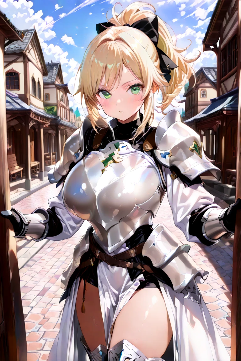 Accurate depiction hand、face with high quality、high quality eyes、Accurate depiction of the body、Excellent anatomical structure、covers、cowboy  shot、Dancing、A picture that looks like it was drawn by famous illustrator Kini Armor、Wearing knight's armor、1 girl in her teens、Alone、Solo、appearance、For various hairstyles、ssmile、Smiled face、Explore the ruins、Clearly shaded background、全barechestedやん、barechested、((fullnude))、((NSFW)),