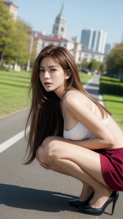 Young single woman squatting。female pervert, puffy niples_white tit, how-to, _Juice, public_hair,,, Uncensored、public_Labia