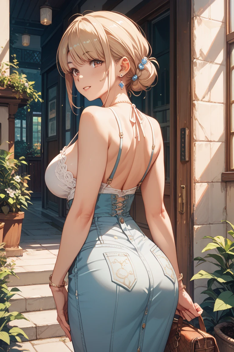 1female,45 yers old,Married Woman,熟妇,plumw,extremely large bosom, 独奏,(Background with:ponds,Cherry blossom forest,lotus flower)standing underwater, She has long pink hair,seen from the front,, mostly cloudy sky,(((tmasterpiece),(Very detailed CG unity 8K wallpaper),best qualtiy,cinmatic lighting,detailed back ground,beatiful detailed eyes,Bright pupils,Black eyes,Snow-whiteskin,Redlip(Very fine and beautiful),(Beautiful and detailed eye description),ultra - detailed,tmasterpiece,))facing at camera,A high resolution,ultra - detailed),revealing breasts,Bare genitalia, Bulge,legs are open,Raised sexy,Camel toes,Desire for dissatisfaction,frontage,(Wearing:Blue denim apron,Bare )