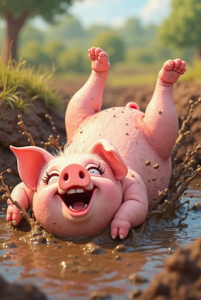 ((Naked solo Woman in open grass field in doggy style position)), ((on all four hooves)), ((pig tail)), ((wider hips)), ((woman reposition herself into pig stand)), (4hooves), ((pig ears)), ((pig fur growing)) , ((pig nose)), blue eyes, ((on hands and feet pig style position)), ((anthro pig), ((full pig transformation)), ((body reshapes into pig body)), ((arms reshapes into pig legs)), ((legs reshapes into pig legs)), a woman that is sitting in the mud, central pork, furry fantasy art, hyperrealistoc, slave collar, trap, full scene shot, pigs, angry and helpless, crossbreed, emo, imane anys, basement, mud on face, but as a real life photograph, animated movie shot, dd, isabella