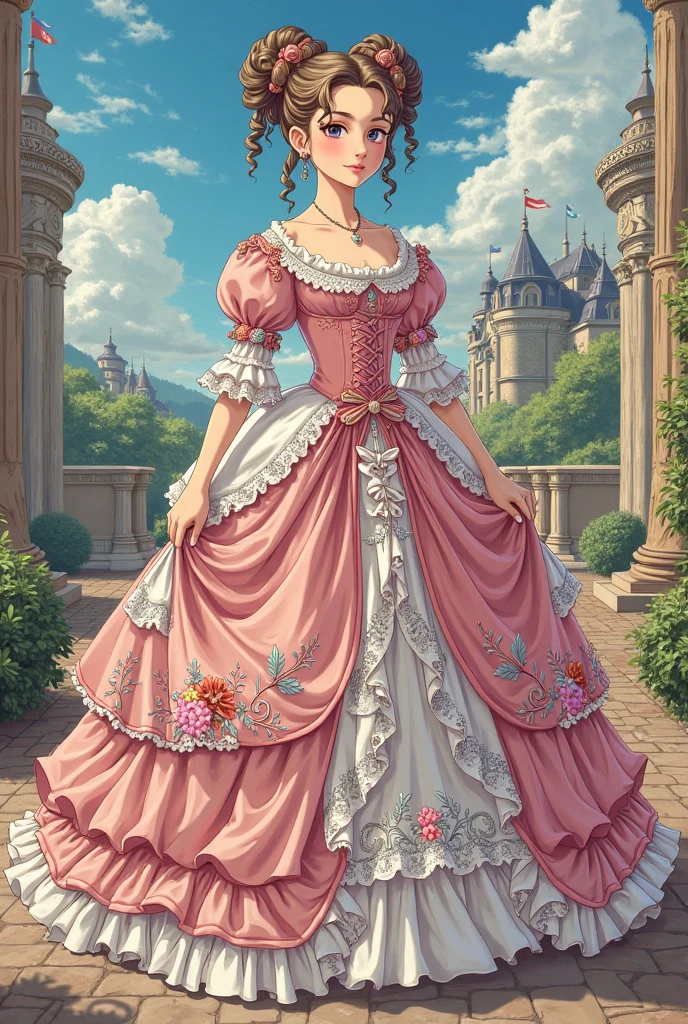 Cute little princess, stunning girl, masterpiece, best quality, full page, free lines, perfect hands, highly detailed art line, to print, perfect anatomy, flowers., 2d, 2d. cartoon. Marc Davis Disney Style