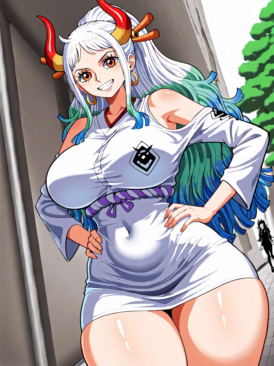 1 chica,big lips, white with bluish tips hair, pink eyes, cara japonesa Ahegao, improve, improve grin, two sides up, huge breasts, Wide hips, sexy, detailed,  background of a beach, Hits, mischievous smile,areola hinchada, kawaii, bikini blue, Lewd, GOOD,micro bikini blue costume,  bikini blue,  choker, bikini blue, bikini blue,navel,ropa interior blue,huge breasts,(((yamato one piece characteristics))),(cuerpo completo),(yamato one piece), (yamato character)