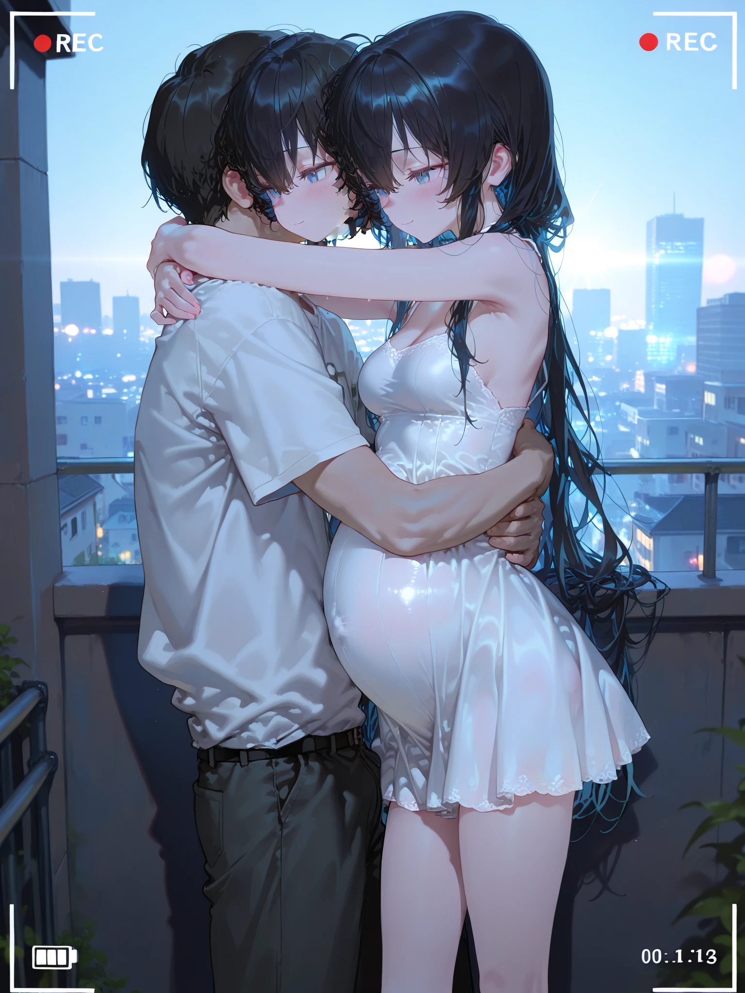 masterpiece,8K,Super detailed,best quality, (1 girl,alone), (long black hair,Straight Hair,Air bangs), (innocent aqua blue eyes, Mouth slightly open), (Medium large, fair skin), (Wearing a simple white shirt, Black panties, To show your thighs), (Has black leather collar), (Facing the audience, Stand upright, Put your hands next to your thighs), (The expression looks a little shy, but with a smile, Slightly red cheeks), (light black background, Center the character)