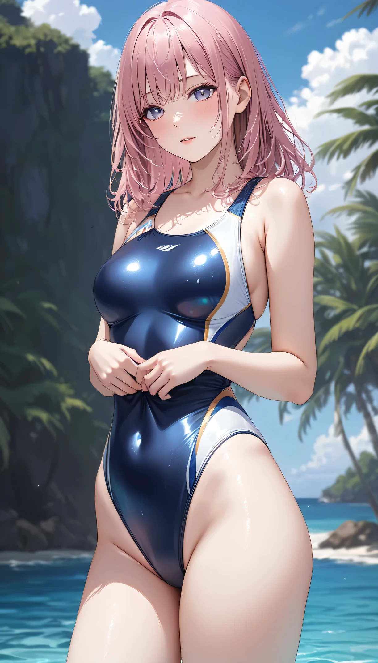 score_9, score_8_up, score_7_up, source_anime,
miyamotomusashi, <lora:miyamoto-musashi-ponyxl-lora-nochekaiser:1>,
miyamoto musashi, asymmetrical hair, blue eyes, earrings, hair ornament, pink hair, ponytail, sidelocks, smile,
backless swimsuit, black one-piece swimsuit, bun cover, collarbone, competition swimsuit, one-piece swimsuit, swimsuit, wristband,
outdoors, beach, ,
looking at viewer, dutch angle, cowboy shot,