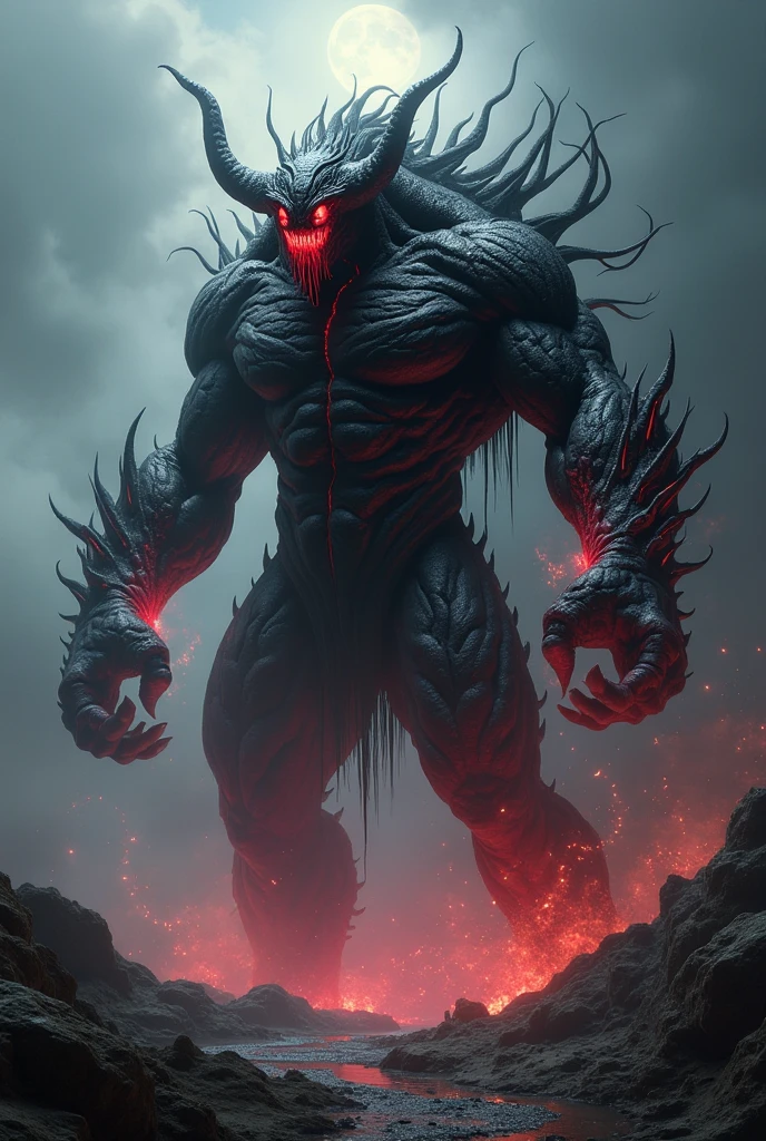 In the darkness of a desolate cave, a fearsome red monster lurks, its veiny and slimy skin reflecting a malevolent aura. The creature's imposing figure casts long, ominous shadows upon the rocky walls, hinting at the terror it instills in the hearts of those who dare cross its path. Its eyes, glowing with an unholy fire, pierce through the blackness, betraying an ancient and insatiable hunger. Beware, for this monstrous entity embodies the epitome of dread and chaos.