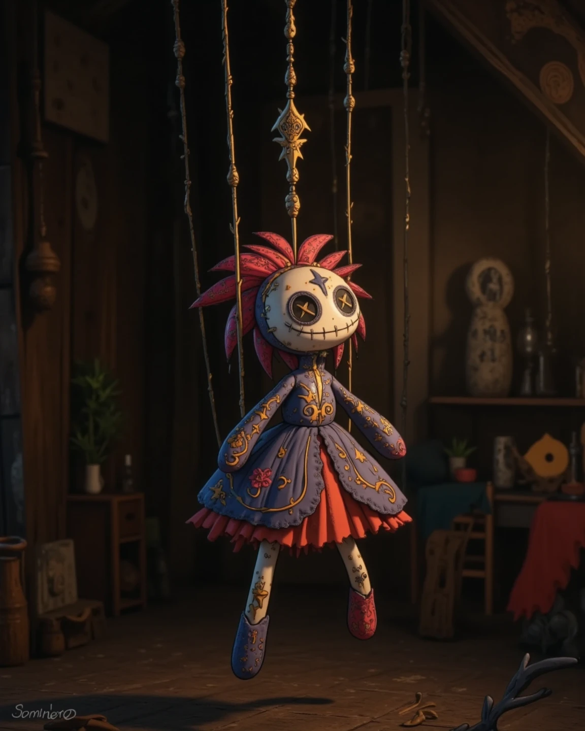 (knitted voodoo doll:1.7), (Voodoo Wind Spirit:1.3), (badass clothing: flowing garments that wave like the wind, airy sandals:1.0), (Accessories: wind chimes people, feather necklace, breeze amulet:1.2), (fund: ethereal sky kingdom with floating islands, swirling clouds, and wind currents:1.2), best qualityer, work of art, detailed soft oil painting, detailed fund, dramatic cinematic lighting, soft edge lighting, proffesional, dramatic lighting, hard edge lighting, ultra quality, 4K, work of art, best qualityer, 8k, ultra high definition, high resolution, extremely detaild