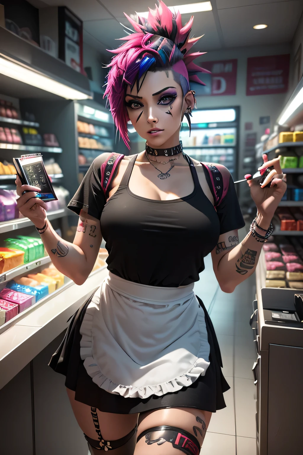 real, realistic, photorealistic, RAW photo,panoramic shot, girl ,glowing tattoos with a cute painted face, Contrapposto pose, Maroon hair, beautyful eyes,( Pink tiny blurred lycra techno Midi-length shorts), (Red lace latex grid fishnet Bolero Jacket and Vest), background in a jacuzzi ((with desserts a group of boys birds a cat)), (high detailed skin:1.2), 8k uhd, dslr, soft lighting, high quality, film grain, Fujifilm XT3 <lora:BokehMecha:0.3> <lora:add_detail:0.7> <lora:CatrinaMakeUp_Concept:0.6>