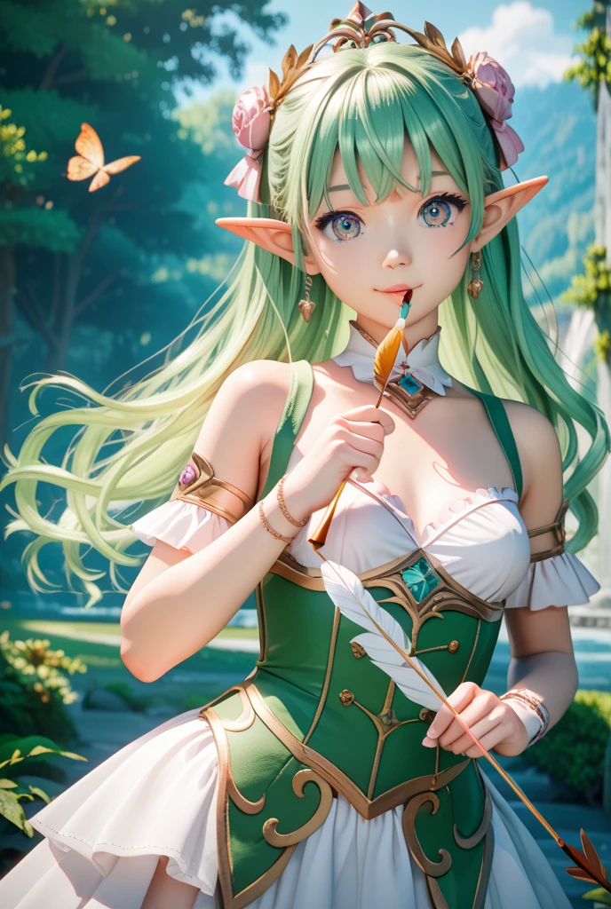 Ultra-realistic 8k CG, masterpiece, best quality, (photorealistic:1.4), absurdres, extremely detailed, realistic anime style, realistic anime style, realistic art style, kawaii realistic portrait, anime art style, anime styled digital art, Anime style. 8K, anime vibes, anime style portrait, anime realism style, realistic anime 3 d style, a fairy girl (((looking at a map))), fantasy art, fairy dress, fairy theme, night garden,