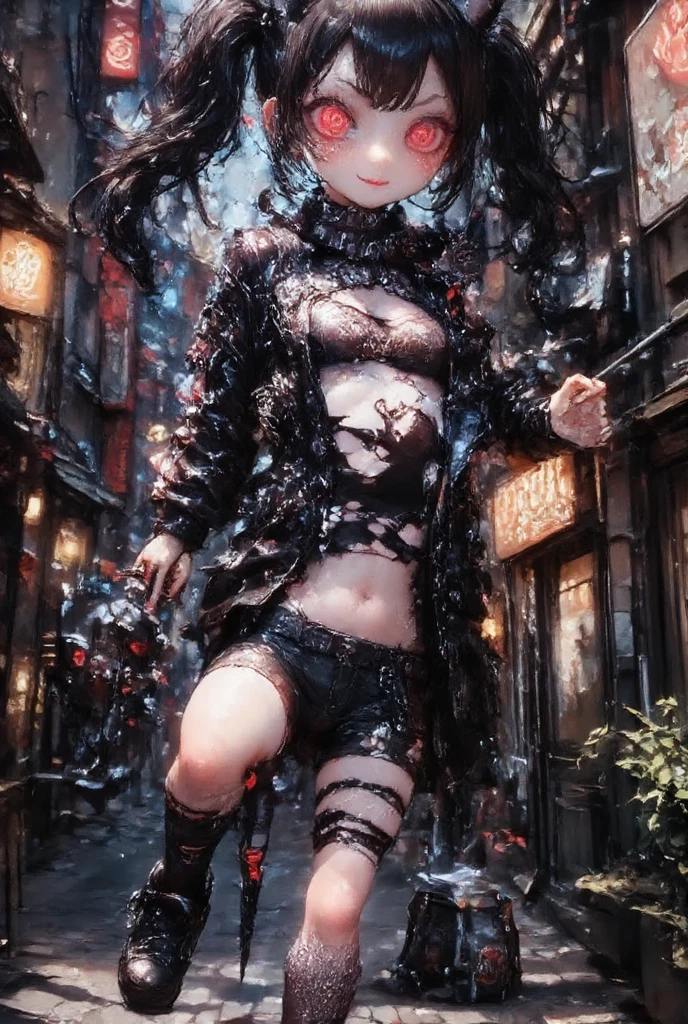 (8k, RAW photo, best quality, masterpiece:1.2), (ultra highres:1.0),detailed illustration, detailed, (realistic, photo-realistic:1.37), detailed beautiful skin,, <lora:CostumeBikiniJeans_v1:1.3>, bikini_jeans, <lora:inPublic_v10:1.3>, public, 
<lora:Sailor_Chibi_Moon-01:0.6> (1 girl: 1.2),(full body:1.2), seductive, smile, sailor chibi moon,pink hair,red eyes,,twintails,hair ornament,high heels,, standing in tokyo street, red bikini, hands in pocket, photographer, foreground, camera, tokyo street, japan buildings, lens glare, blurry background