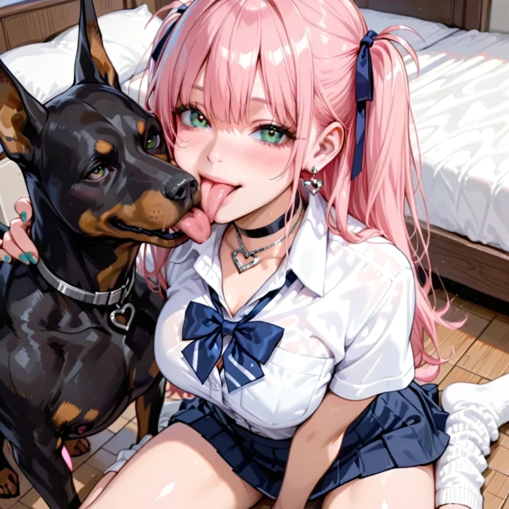 Super best quality、Ultra-high resolution、Beautiful details、Ultra HD quality、1 girl、 at 9 years old、Baby Face、Completely naked、pubic hair、clitoris、Pink Hair、bestiality、Doggy style sex、Being by a dog、Animal Sex、having sex with a dog、Dog penis in pussy、Expression panting heavily、Moist with tears、A large amount of love juice is dripping from the pussy、Beautiful pink nipples、