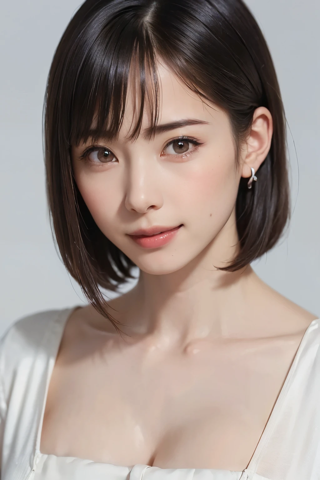 (software:1.8、masterpiece, Highest quality),1 person, alone, hyper Realistic, Realistic,Realistic, Looking at the audience, Light brown eyes:1.4,Brunette Short Bob Hair with highly detailed shiny hair, Brightly colored winter clothes, Lepangas:1.4), Outdoor, Mouth closed, Upper Body、big chest eye、eyelash、{Hugeな|big chest|Hugeなな|Mega} whole :2, chestの谷間:2、(((big chest eye、Short Bob Hair、Highlights from Students、Looking at the audience、She is very beautiful and cute、Show me your ears、Long neck、smile、Close your mouth and smile、Bangs and beautiful teeth)))、Ideal body type、(Nothing is drawn、A very beautiful pure white background:1.6)、美しいLong neck:1.4、(({Huge|big|Hugeな|Mega} chest, chestの谷間:2、Upper Bodyは服を着ていない:1.6))、(((Portraiture:2)))、Perfect Anatomy