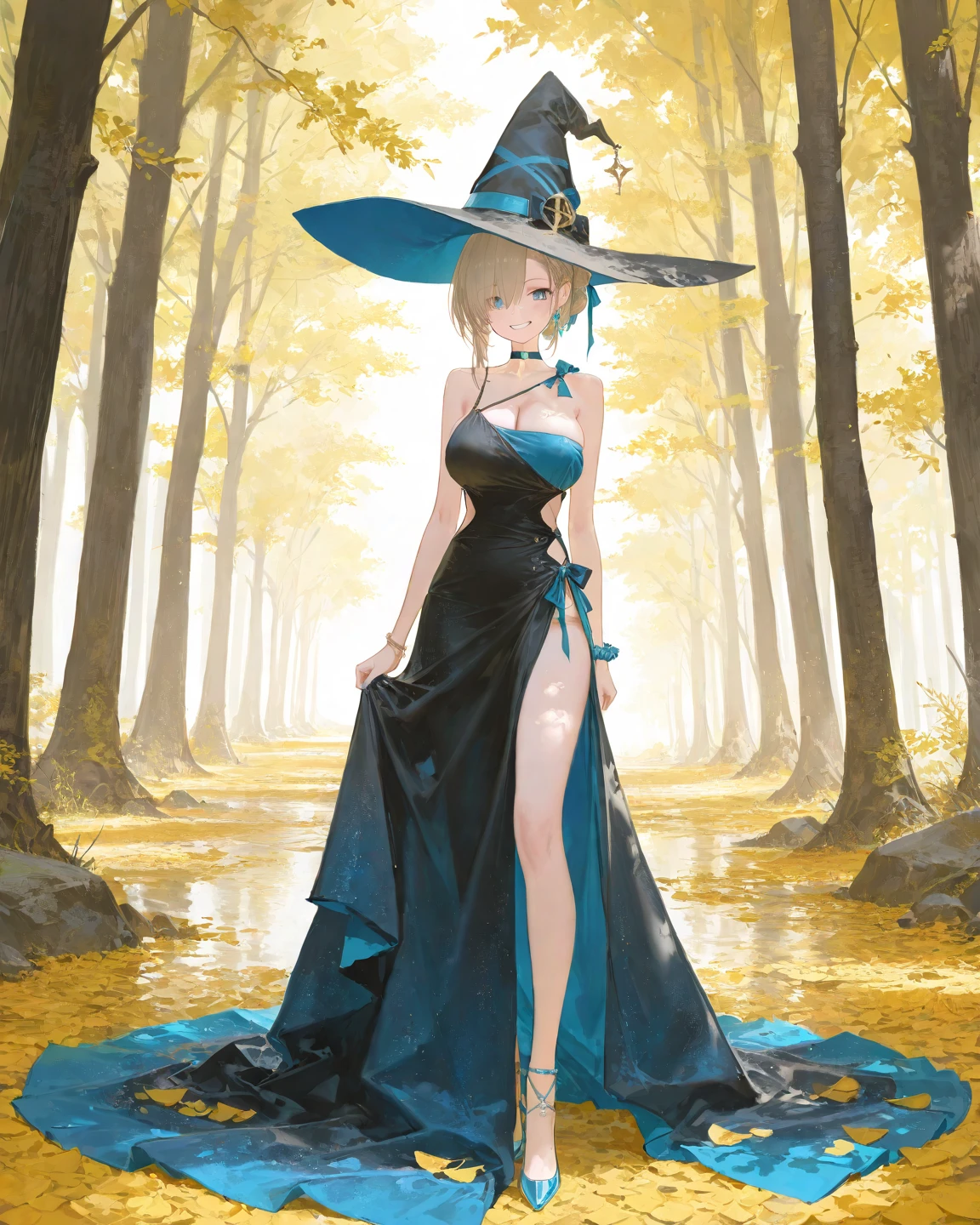 Beautiful witch,teens girl,black lence stockings,Transparent blue long dress,a blonde hair。 --auto