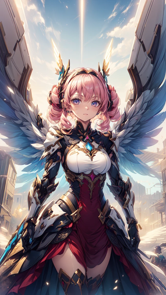 High resolution, Winner of numerous awards, Ultra high definition, Textured skin, Retina,
masterpiece,(bestquality),highlydetailed,ultra-detailed,1girl, ()(robot)(fantasylandscape:1.2,natural lighting:1.5,confidentexpression),(panorama:1.2),mecha, smile,angle、chrome,raw(Pink Hair、Beautiful courtesan girl:1.5)(Courtesan's Kimono👘)(美しい花束💐を手に持つ、Point it at me:1.6)(Machine Angel)Angel's wing、花束💐を持つ(holding a bouquet of flowers in both hands💐:1.5)