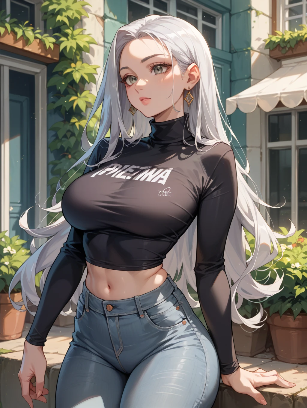 (UHD, retina, masterpiece, accurate, anatomically correct, textured skin, ultra detailed, high detail, high quality, best quality, high resolution, 1080P, HD, 4K, 8k, 16k), (beautifully detailed eyes, beautifully detailed lips, highly detailed eyes and face), perfect face, black tank top, black sunglasses, long wavy hair, flowing hair, silver hair, (alone), upper body, (big breasts: 1.2), cleavage, silver hair, red lips, profile, side angle, evening, pink nostalgic sky, woman looking out to sea on beach,anime girl, dark ambient