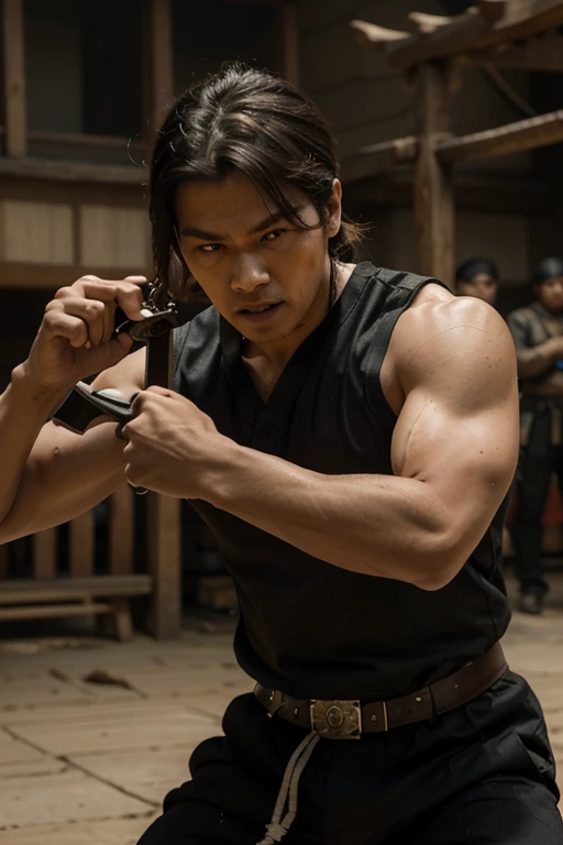 One of the most famous, sword fights in Japanese history. UHD, realistic, cinematic, dramatic.