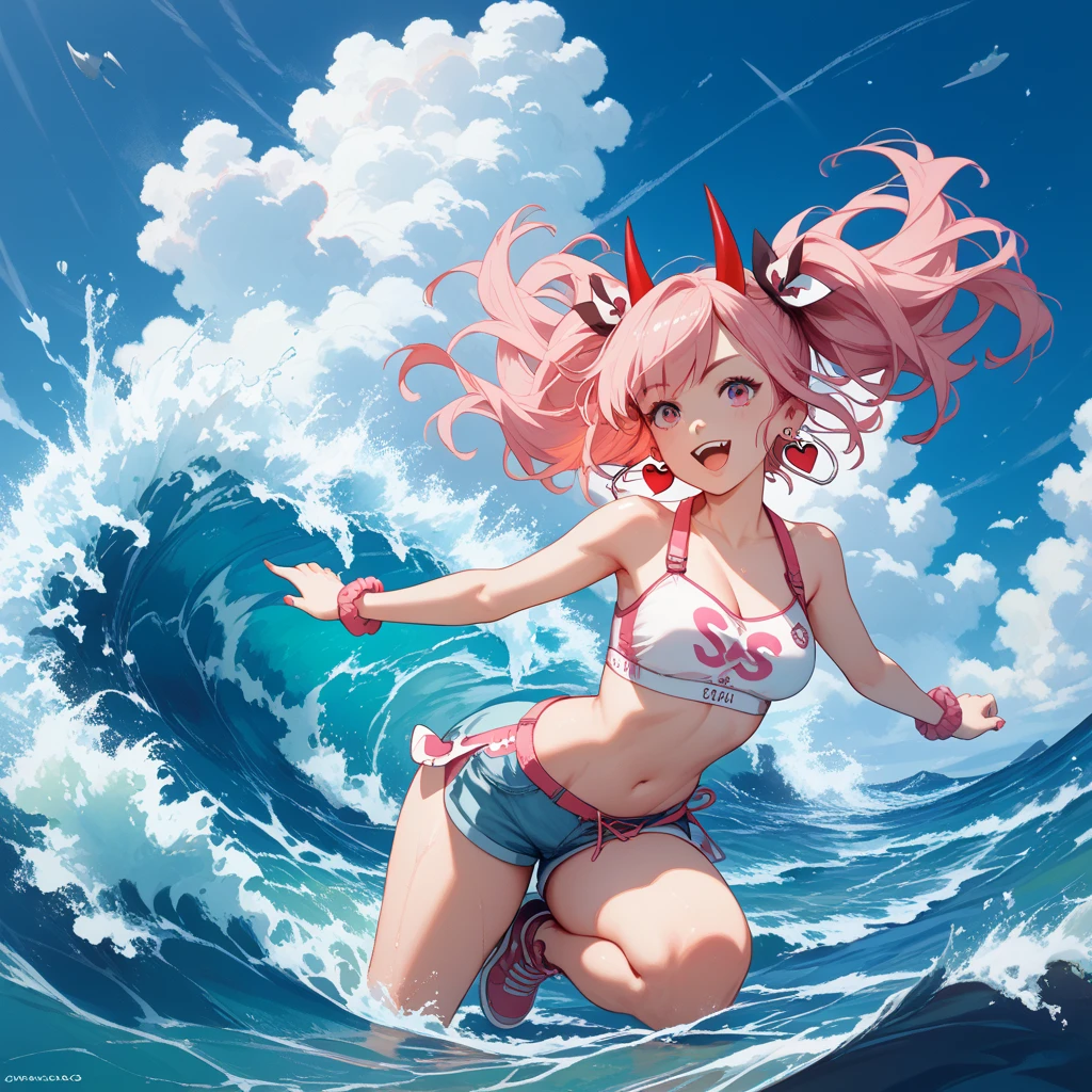 Anime girl in bikini with guard-Red rain and blue sky background, Arte de splash do delta do Macross, Delta de Macross, (menina anime), Marin Kitagawa Fanart, Junko Enoshima, anime moe artstyle, menina anime sedutora, lolish, peituda de biquini. fundo do inferno. sangue coagulado, Ann Takamaki de Persona 5, Do videogame Azur Lane