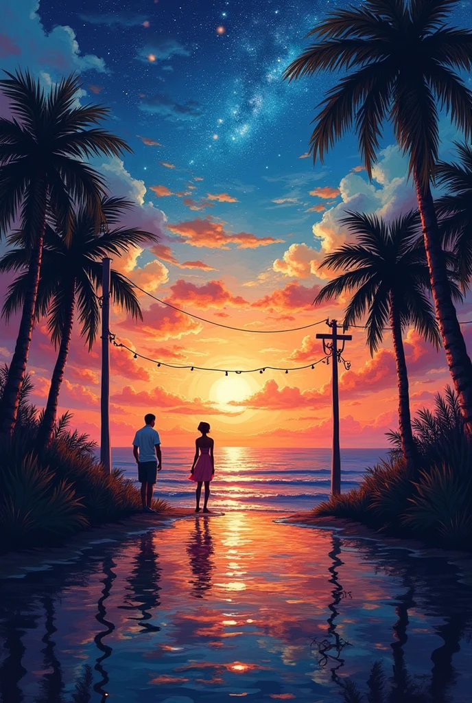 isometric style Impressionist painting an interesting woman on the beach, lost in thought.  In the background is a group of people partying on the beach. Highly detailed sunset, colorful clouds, and light reflected in the water, dark theme. vibrant colors, nostalgic, charming, fun, Vibrant, beautiful, painterly, detailed, textural, artistic  . Powerful brushwork, bold color, light and shadow play, captures feeling over form.  <lora:xl_more_art-full_v1:1> <lora:Psychedelic_Noir__sdxl:1> . vibrant, beautiful, crisp, detailed, ultra detailed, intricate