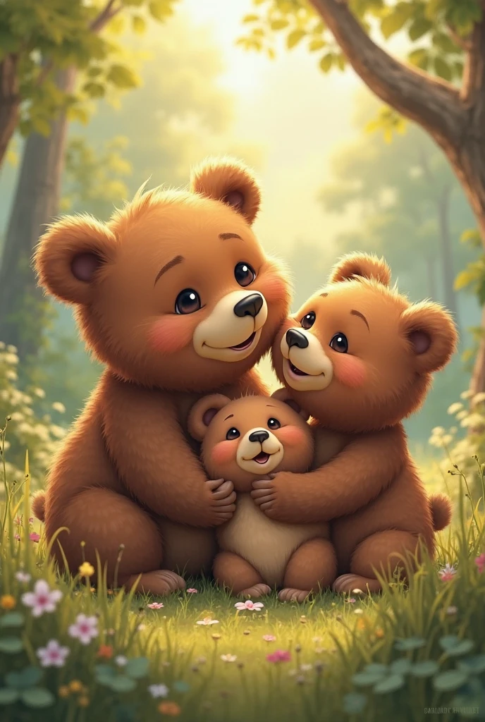 The bear Benito, between hugs and laughter, The bear family all returned happily to their home in the forest . animated images