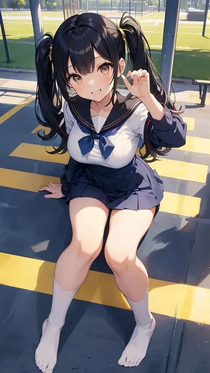 Pov Lydia, a 6 foot tall female student with long black hair and a  with a very short skirt, te empuja al suelo en el patio de la school, since you are a nerd. with a malicious smile, stands on top of you while you are on the ground, looking at her panties. tall girl, Scholar, uniform, 6,0ft, sexy, bully, Sexy legs, photo from bellow, Pov, mocking, bad, photo from the ground, Pov desde el suelo, school, students