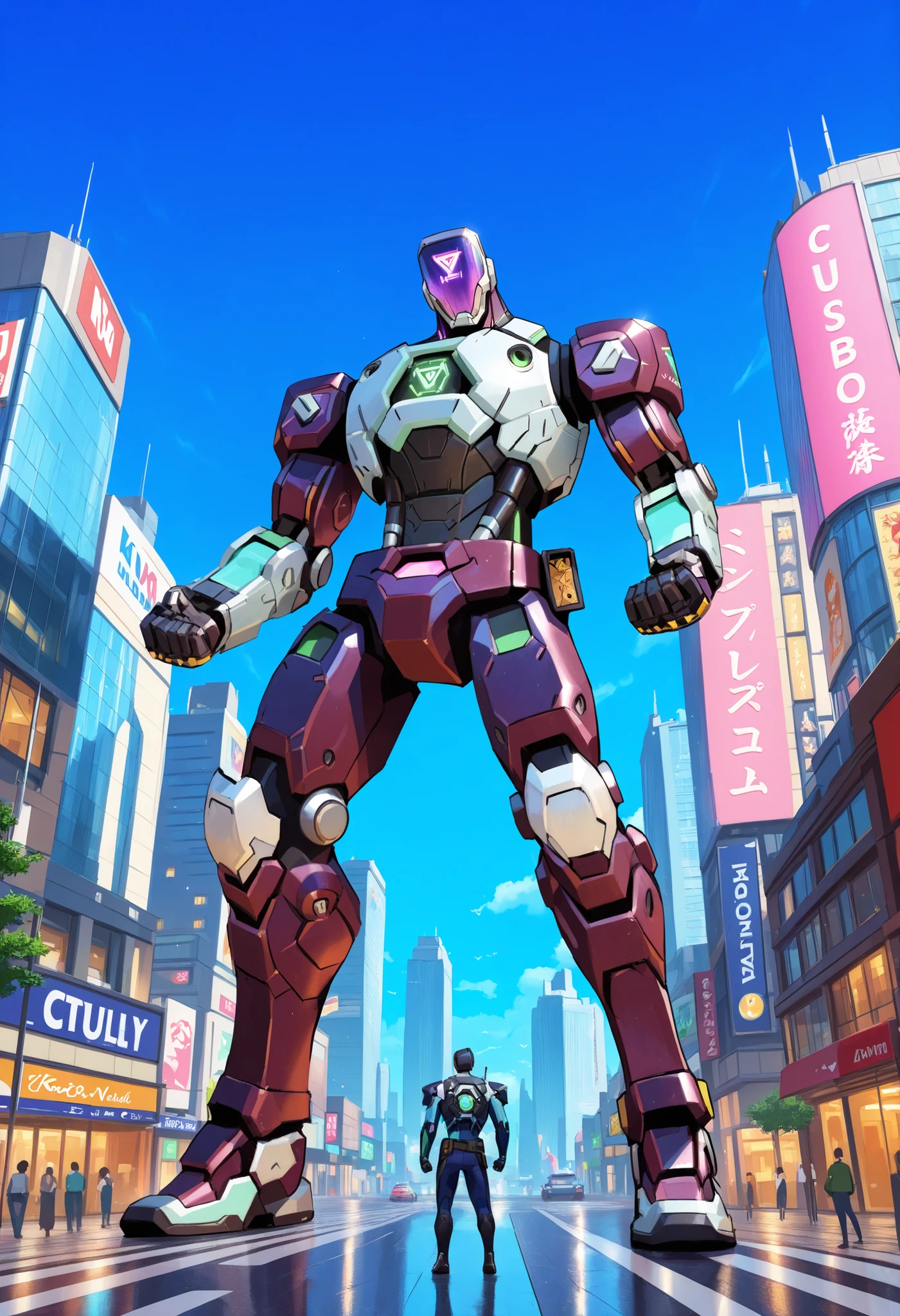 leaning, male, kayo_valorant, robot, (macro in miniscule city)