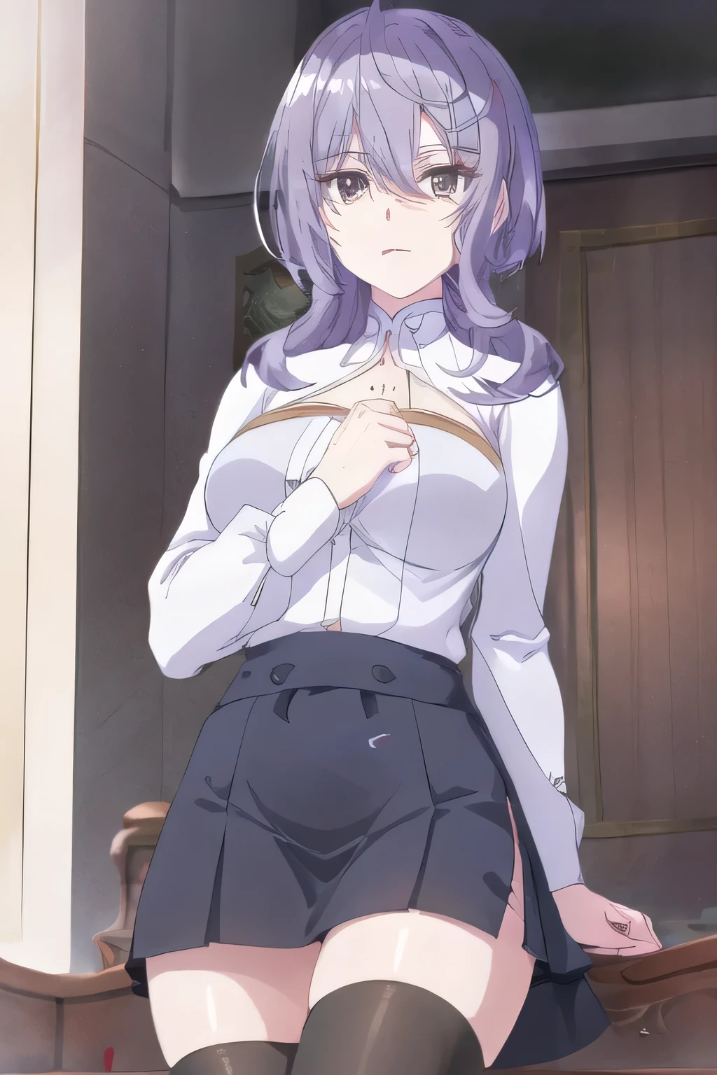  Please draw a smiling woman，at 19:45，もっとBig breastsのBig breastsを描いてください， wearing thin clothes，can you draw a dark blue pleated miniskirt more delicately，Can you draw with wearing thin clothes，sleeveless sweater， can you draw a dark blue micro pleated skirt using cinematic lighting and ray tracing ，， They are relaxing ， ， （Please draw more delicately），（sleeveless white shirt，），（can you draw a dark blue pleated miniskirt）、face is absolutely necessary，Accurately，，can you draw a woman wearing 2 pairs of high socks，，ツ，blue panties， Lying on the Couch ,      Big black wavy hair, ,   Big breasts, thin waist ， ,   ， adult sexy women ，, can you draw a sexy woman close to 20 years old,   hands and feet wearing long stockings，beautiful legs,Micro Miniskirt，from below，Her black panties are clearly visible，