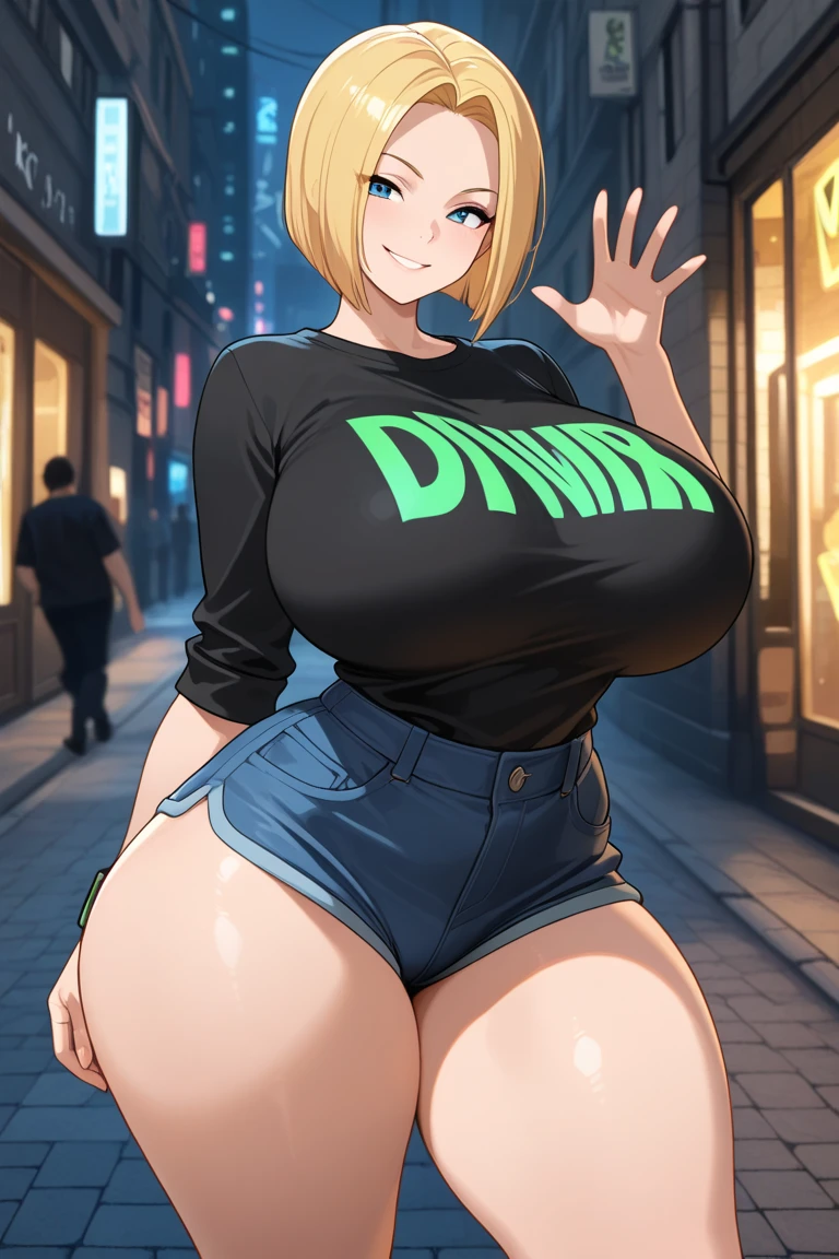1girl, (((bimbo))),hoop earrings, big puffy lips, painted lips, thick lips.
Blonde hair, short twintails, grumpy, wide hips, thick thighs, perky breasts, bursting breasts, Nightlife, Night city, Cyberpunk city, futuristic cityscape. Neon lights, (skyscraper:1.1), Tokyo tower, palm tree, cloth sign, ramen stall, night club. bright city lights, exotic car. alcohol, bar, ramen, soup stall ,alcohol bottles, stomach blush, overflowing breasts, rounded stomach, pubic tattoo, word underbelly tattoo, cameltoe, gym shorts, sexy dolphin shorts, low hanging shorts, slutty yellow jacket, vagina liquid running down between thighs, no panties, pussy juice in between thighs, legs slightly apart, ruler tattoo, ruler tattoo with heart on top, pants fly open, covered nipples, hearts around stomach, hearts in groin, see through bra