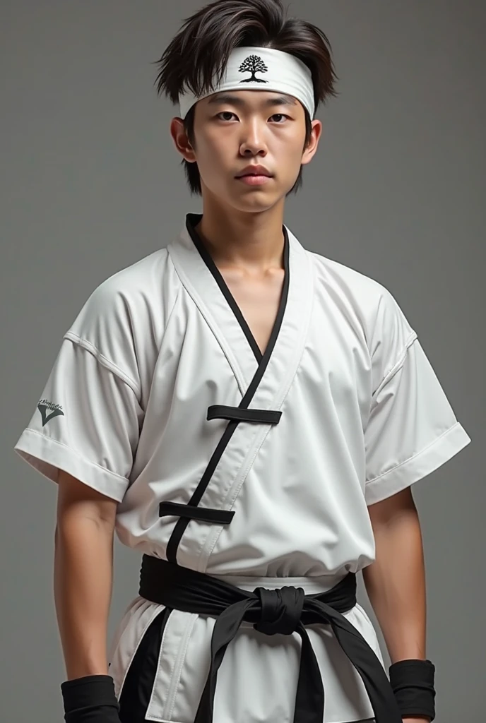 a picture, a handsome, 8k full body portrait of a man, Move ki, disheveled long hair, musculature, Detailed muscular physique, a picture, (masterpiece, top-quality, top-quality, Official art), Large and dynamic movements, Make a high side kick, Photorealistic depiction,20yr old, Toned waist, long limbs, bare-legged, White Karate Uniform, White Hand Belt, White karate pants, Accurate depiction of details, Perfect skeleton, Look straight at your audience, sharp gaze