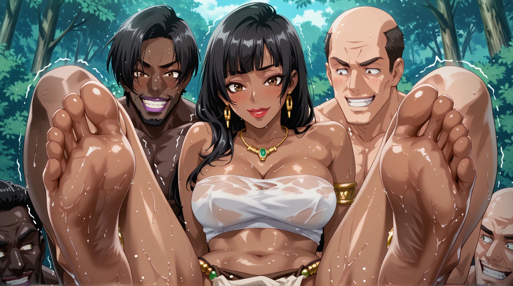 ((4 Belly dancers laying around bed)), ,(( with strong sexual innuendo))),((from back side )) (There is only one brightly colorful ribbon around the waist),brunette, paradise, dark skin, room, resort, luxury hotel, thick, thick thighs (((Areola Slip:1.4))),(((Bare shoulders:1.4))), ((Carmelto)),a mature female,Black areola,female public hair,(((nacked hip))),wetted skin, Armpit hairy,(((A MILF: 1.4))), (Curvy:1.35),((((Dark skin)))) ,long whitr hair,Curvy physique, Fitness model, Thick body,((Sexual suggestiveness)),Seductive smile,high-heels, , defined perspective, luxury Harem, resort, luxury hotel,