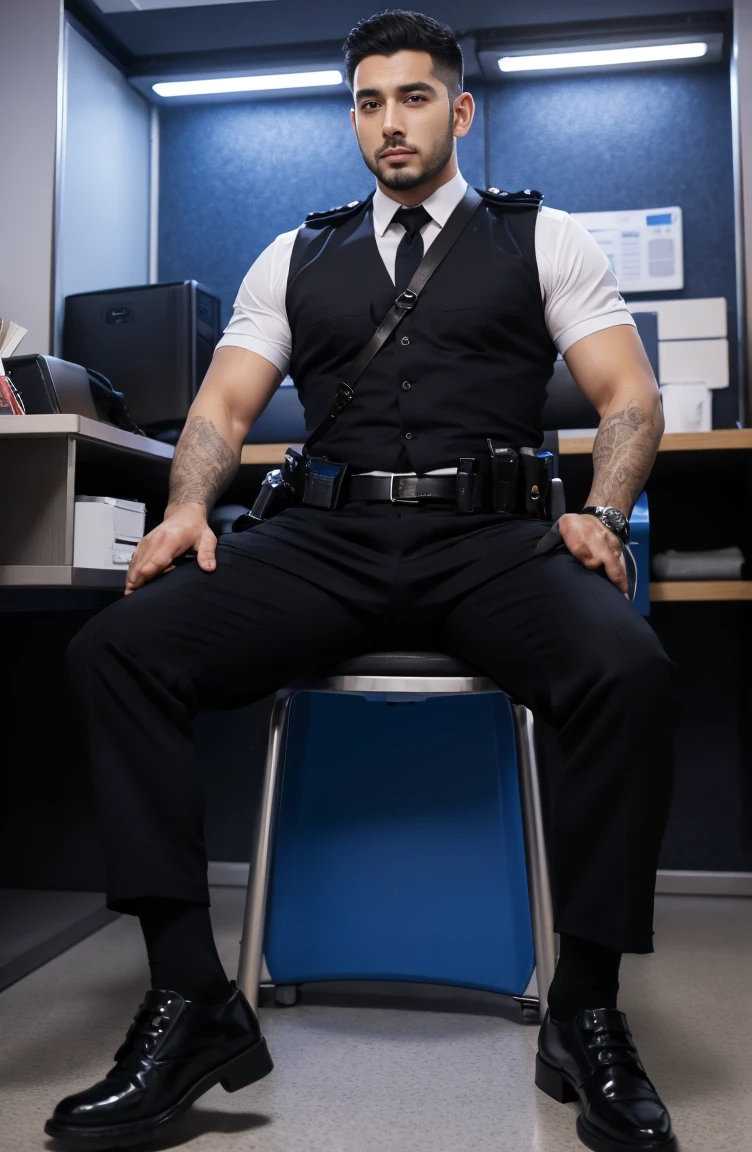 1male,((police officer costume)),muscular,((sock garters)),lying,on bed,bulgeJ8,masterpiece, best quality, epic reality , epic photorealistic , ultra realism , nsfw