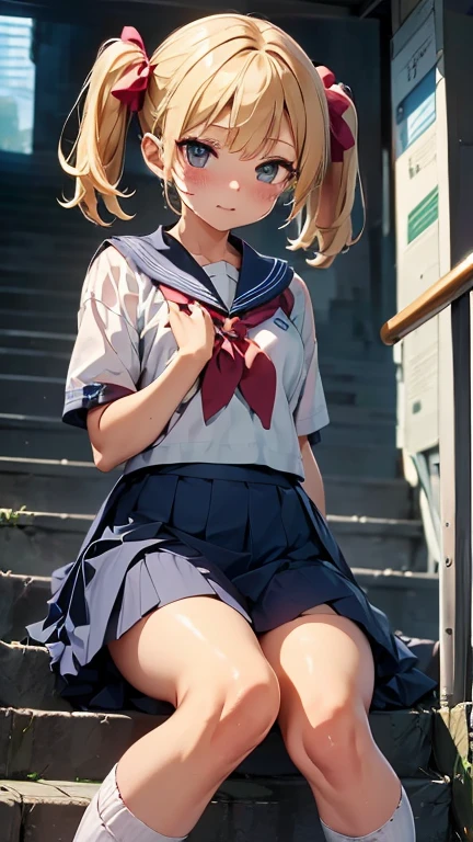 (highest quality:1.2, 4K, 8k, Studio Anime, Very detailed, Latest, Vibrant, High detail, High Contrast, masterpiece:1.2, highest quality, Best aesthetics), (((1 girl))), Sit and pose, jk, Sailor suit, Pleated skirt, loose socks, loafers, Please open your mouth a little:1.2, smile, Dynamic Angle, look up:1.3, Friendly atmosphere, Beautiful Hair, Shiny Hair, Beautiful Skin, detailed face and eyes, Glossy lips, female curvy beauty, Striking contrast,