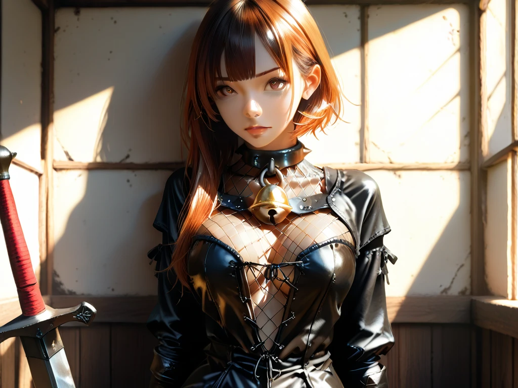 Woman Alone in Torture Chamber, Strangekiller, Play with Iron Maiden, Wearing a red gothic dress, wearing corset, Wear short gloves up to your wrist with black latex, Choker around the neck, I have a teardrop tattoo on my eye, the presence of moles on the nape of the neck,, Cute Japan girl face similar to Erika Toda, sneering, Sanpaku's blue eyes, slender, The whole body is shown, A dark-haired, a short bob, Wearing lace-up boots, pale complexion, Red Eyeliner, Best Quality, Detailed Digital Anime Art, photorealistic anime girl render