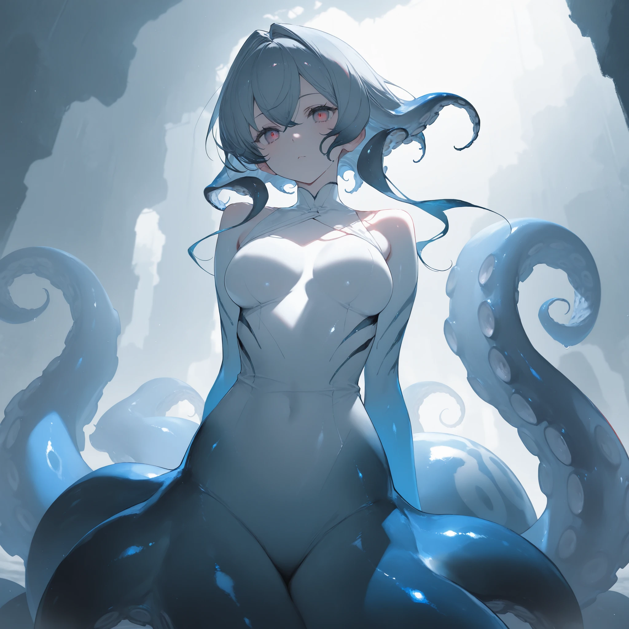 Leiayanami, rei ayanami, (blue short hair:1.5)、sharp outline、Crisp contours、Crisp contours、detailed contours、 (red eyes:1.5),make the head smaller、((Naked in pure white panties)), BREAK is watching the audience, BREAK Just Peace:1.2), dark lighting、 High resolution, unity 8k wallpaper, (figure:0.8), (detailed and beautiful eyes:1.6), (highly detailed face:1.6),, (perfect hands, perfect anatomy),((spread your legs:1.3)),(Many tentacles attach to the chest:1.6) 、(big breasts:1.3)