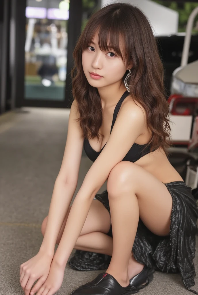 nsfw, nipples, vaginal, pussy, pubic hair, topless, micro mini skirt, fullboy shot, blunt bangs, long hair, squat on the street, high heel, single eyelids, spread pussy, from below, (top-quality, masterpiece:1.2), Best Quality, realisitic, photoshot, hight resolution, 1080p, 8K, Textured skin, Physical Rendering, 1 Japan Girl 18yo, kawaii, Young Face, 