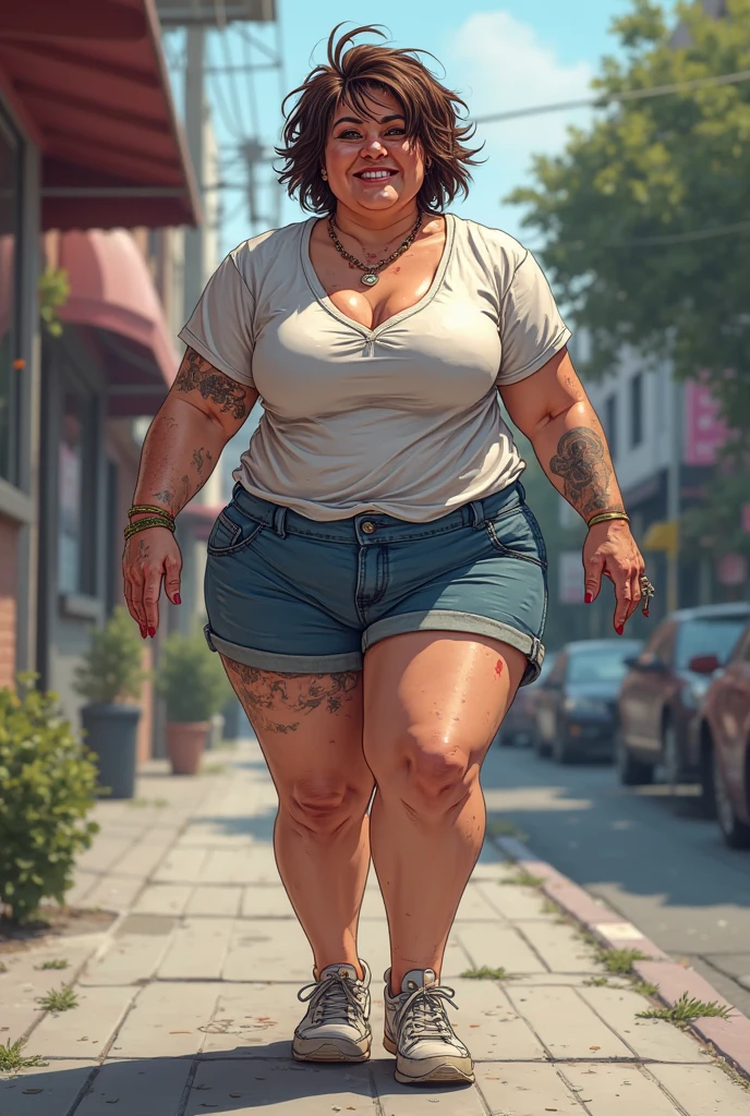 Oiran、body-builder、housewife、race,sex slave,fat oily fighter,race,dirty talk, dressed in a dark blue t-shirt and white bikini,dirty talk pintada on body、seeding press,50 years old,(masterpiece, Best Quality:1.2), 1 girl, Alone,standing_to divide,big tit,、big butt、
,muscular、busty,hentai