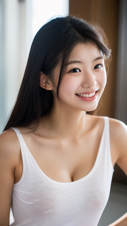 The face of the hostess、White bra、White panty、beauty legs、hiquality、A hyper-realistic、healthy、Smiling expression、Slender perfect figure、Japan Beauty、 perfect eyes、Beautiful skin、enticing、black walls