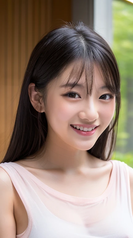 masterpiece,best quality,(Japanese ),((Beautiful girl)),cleavage,indoor,(perfect body beauty:1.2),(shy smile),beautiful teeth,