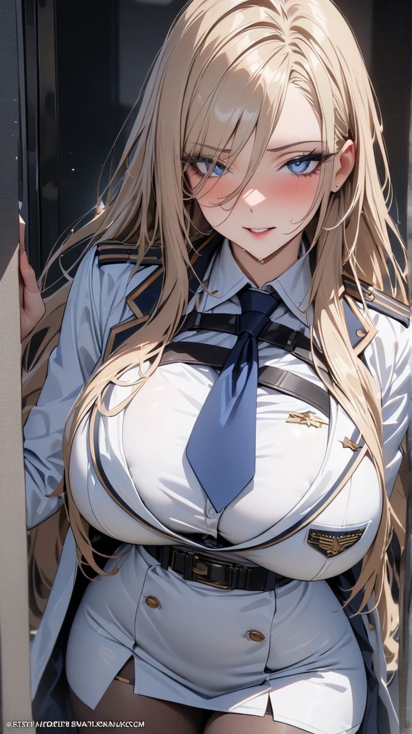 (((Nipples exposed from disheveled uniform)))、((((seduce with sexual services))))、((((sitting and spreading her legs))))、((a blond))、beautiful  Girl、((((feel shy))))、Large beautiful breasts、cleavage of the breast、A slender、オマンコ、(((((Seduction while being shy)))))、(((s Office)))